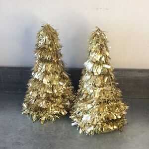 Two gold Christmas tree cones table decor Xmas decorations winter